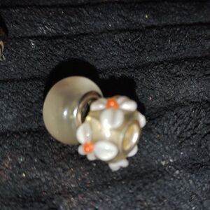 Floral Bead Charm with White and Orange Accents